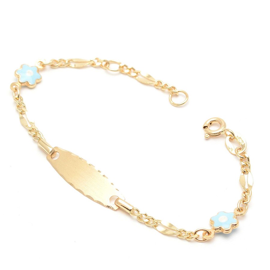 Beb Joyeria Antonio Cumplido | Pulsera Oro Beb Placa Flores Azules