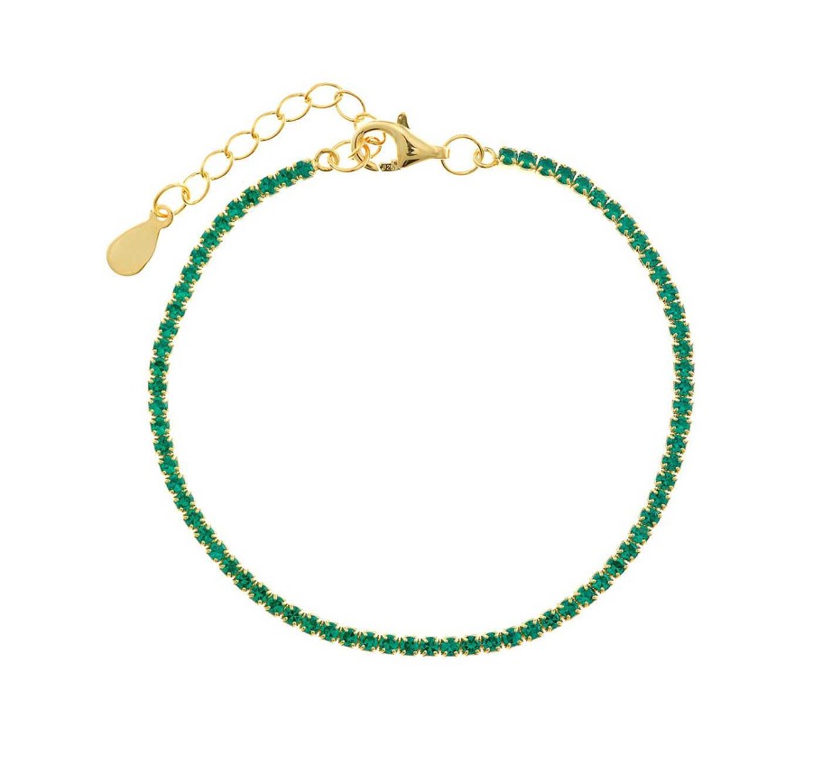 Pulseras Joyeria Antonio Cumplido | Pulsera Plata Riviere Dorada Circonitas Verdes