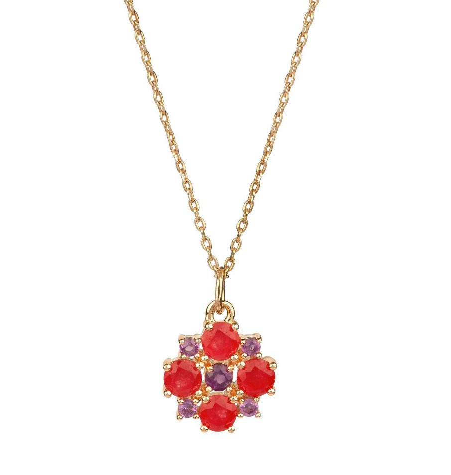 Colgantes Joyeria Antonio Cumplido | Colgante Dorado Flor Roja Y Lila