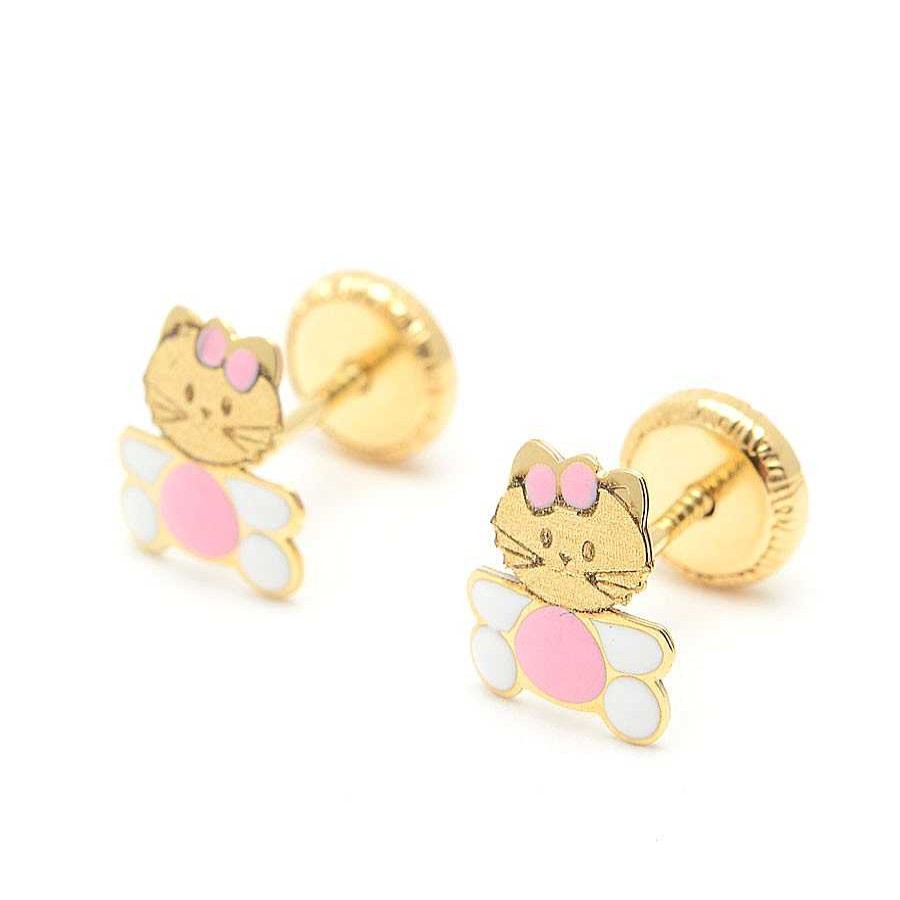 Beb Joyeria Antonio Cumplido | Pendientes Oro Gatita Lazo Rosa