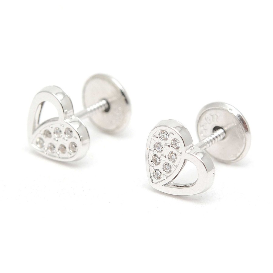 Beb Joyeria Antonio Cumplido | Pendientes Oro Blanco Beb Coraz N Circonitas