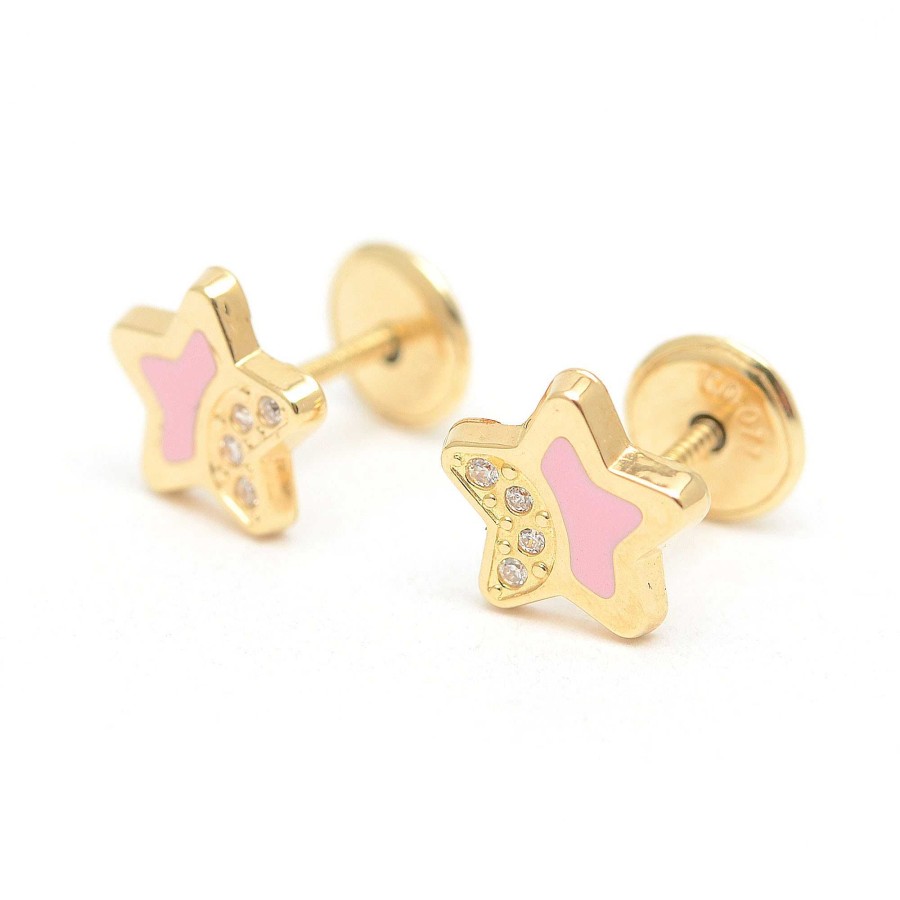 Beb Joyeria Antonio Cumplido | Pendientes Oro Beb Estrella Rosa Circonitas