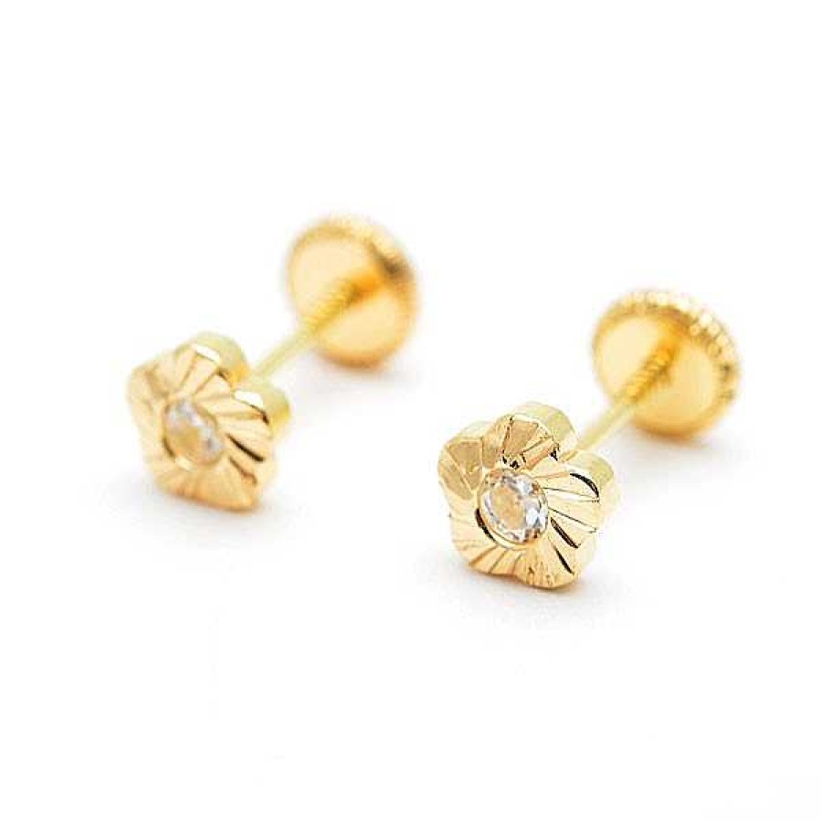 Beb Joyeria Antonio Cumplido | Pendientes Oro Flor Tallada Circonita