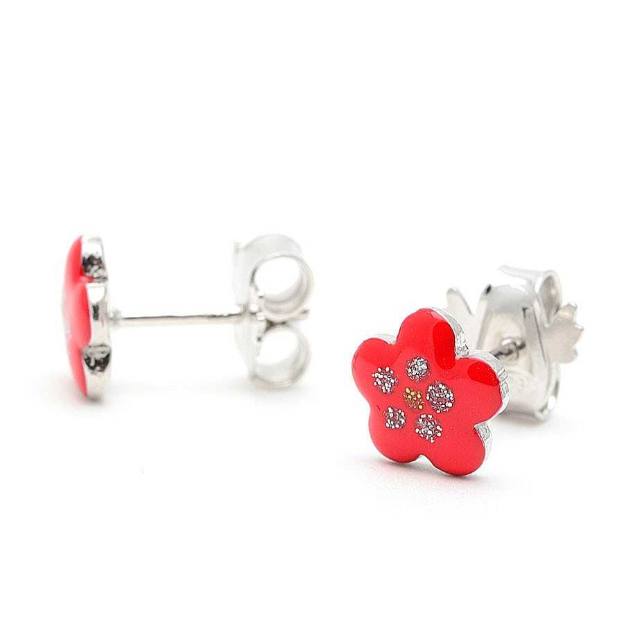 Beb Joyeria Antonio Cumplido | Pendientes Plata Flor Roja