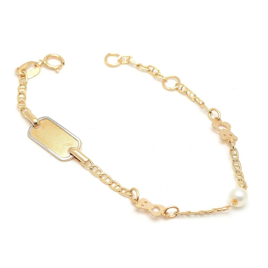 Beb Joyeria Antonio Cumplido | Pulsera Oro Beb Placa Ositos Perlas