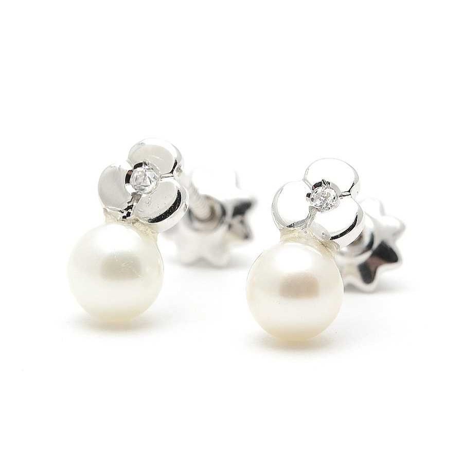 Beb Joyeria Antonio Cumplido | Pendientes Oro Blanco Flor Perla