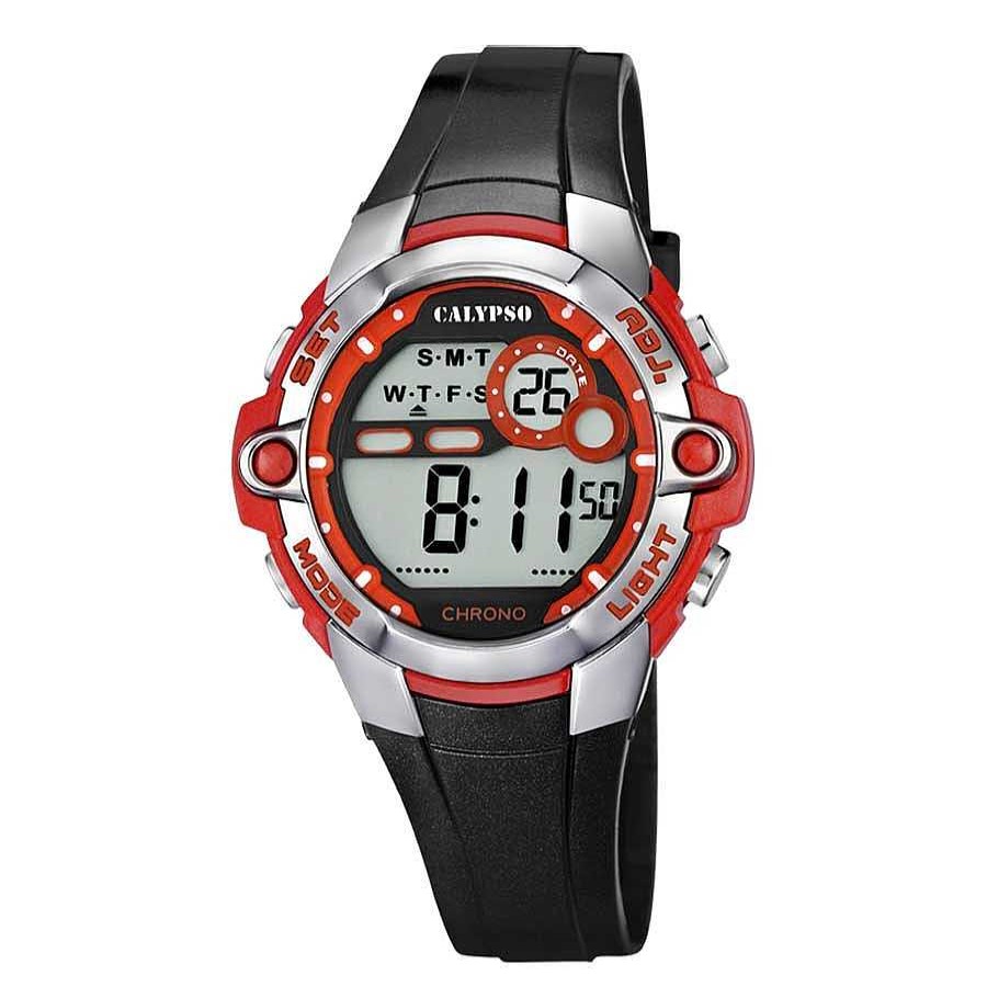 Comuniones Joyeria Antonio Cumplido Relojes | Reloj Calypso Digital Negro Rojo Correa Goma