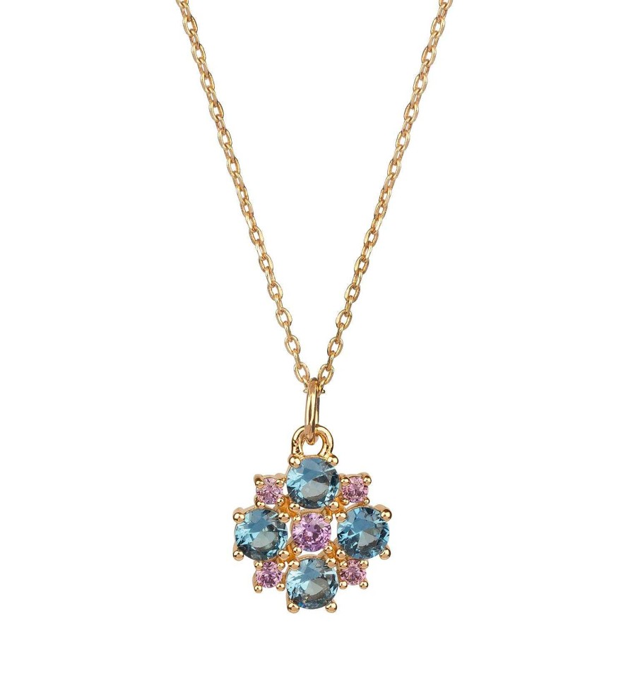 Colgantes Joyeria Antonio Cumplido | Colgante Dorado Flor Azul Y Rosa