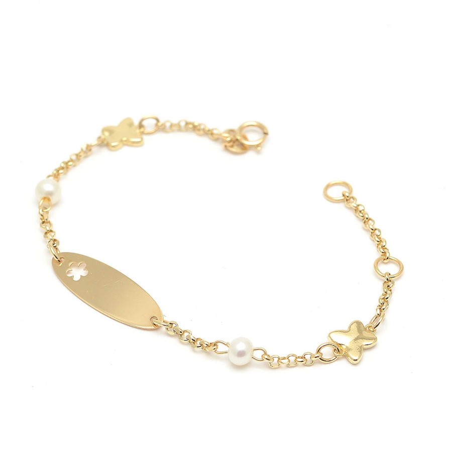 Beb Joyeria Antonio Cumplido | Pulsera Oro Beb Placa Mariposas Perlas