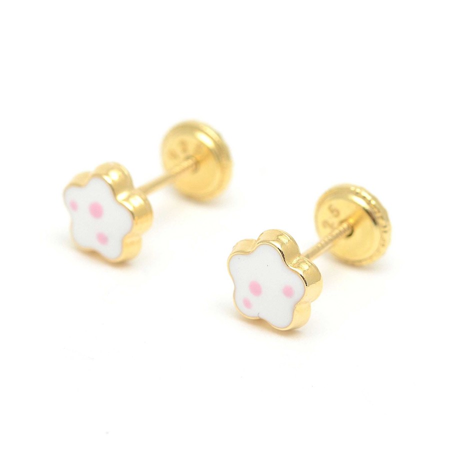 Beb Joyeria Antonio Cumplido | Pendientes Dorados Rosca Flor Blanca