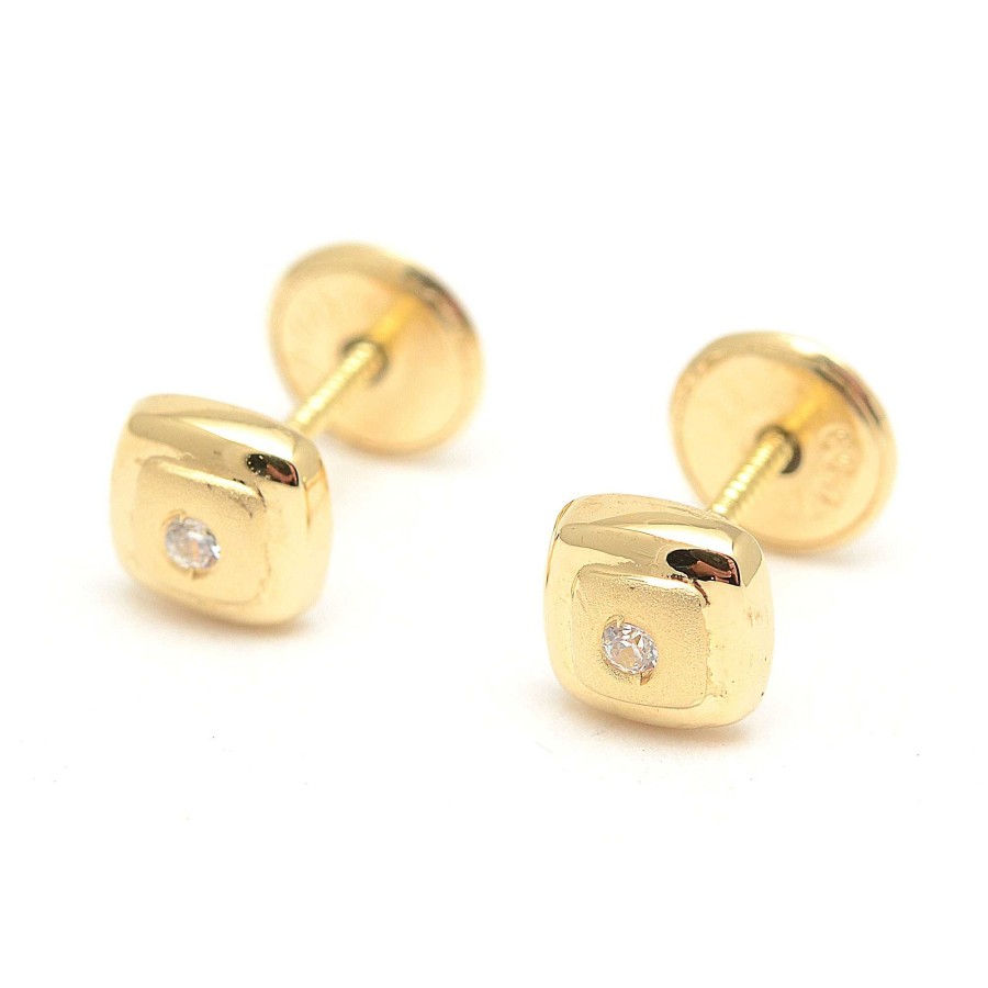 Beb Joyeria Antonio Cumplido | Pendientes Oro Rosca Cuadrado Circonita