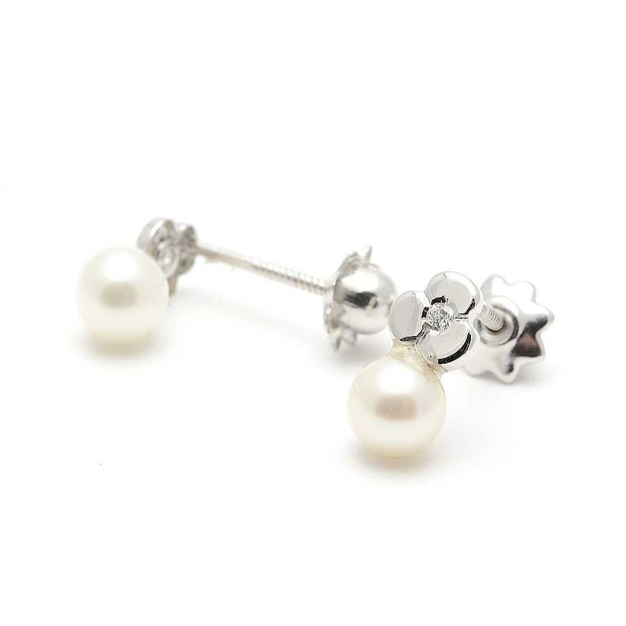 Beb Joyeria Antonio Cumplido | Pendientes Oro Blanco Flor Perla