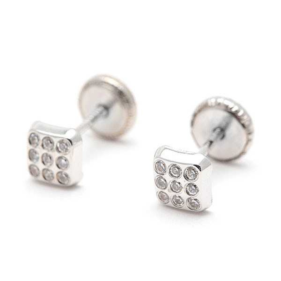 Beb Joyeria Antonio Cumplido | Pendientes Ni A Oro Blanco Cuadrado