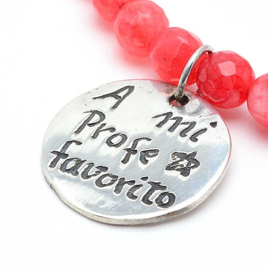 Pulseras Joyeria Antonio Cumplido | Pulsera Plata "Profe" Rojo Granate