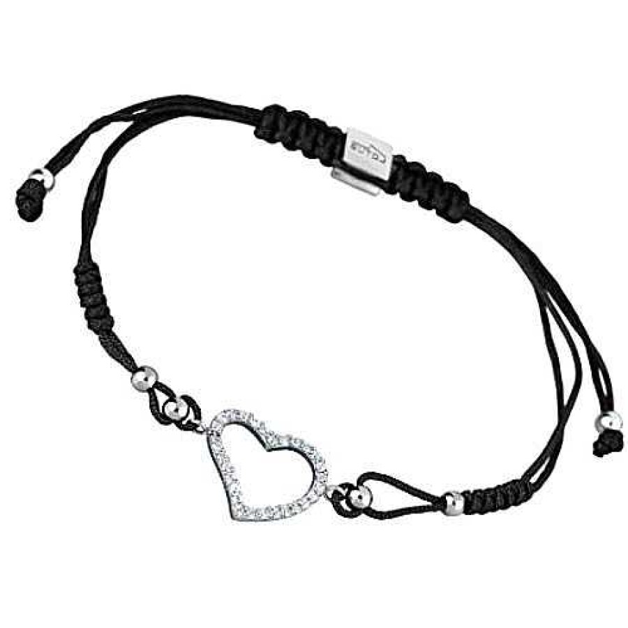 Pulseras Joyeria Antonio Cumplido | Pulsera Plata Lotus Cord N Negro Coraz N Circonitas