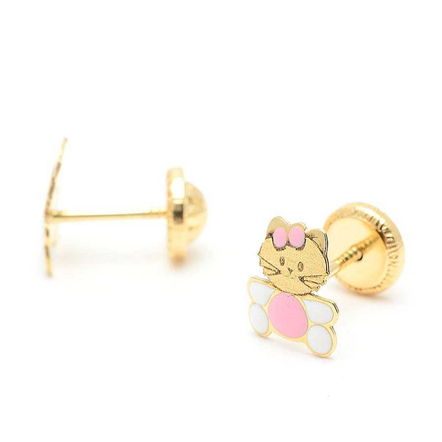 Beb Joyeria Antonio Cumplido | Pendientes Oro Gatita Lazo Rosa