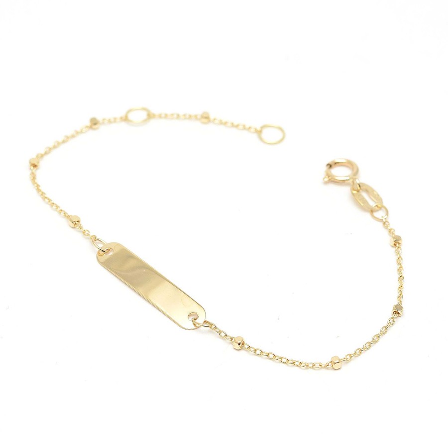 Beb Joyeria Antonio Cumplido | Pulsera Oro Beb Placa Nombre Bolitas