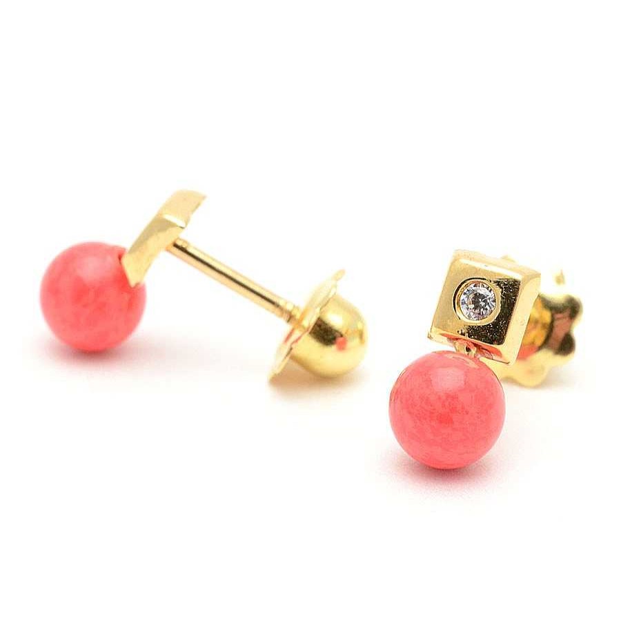 Beb Joyeria Antonio Cumplido | Pendientes Oro Cuadrado Coral