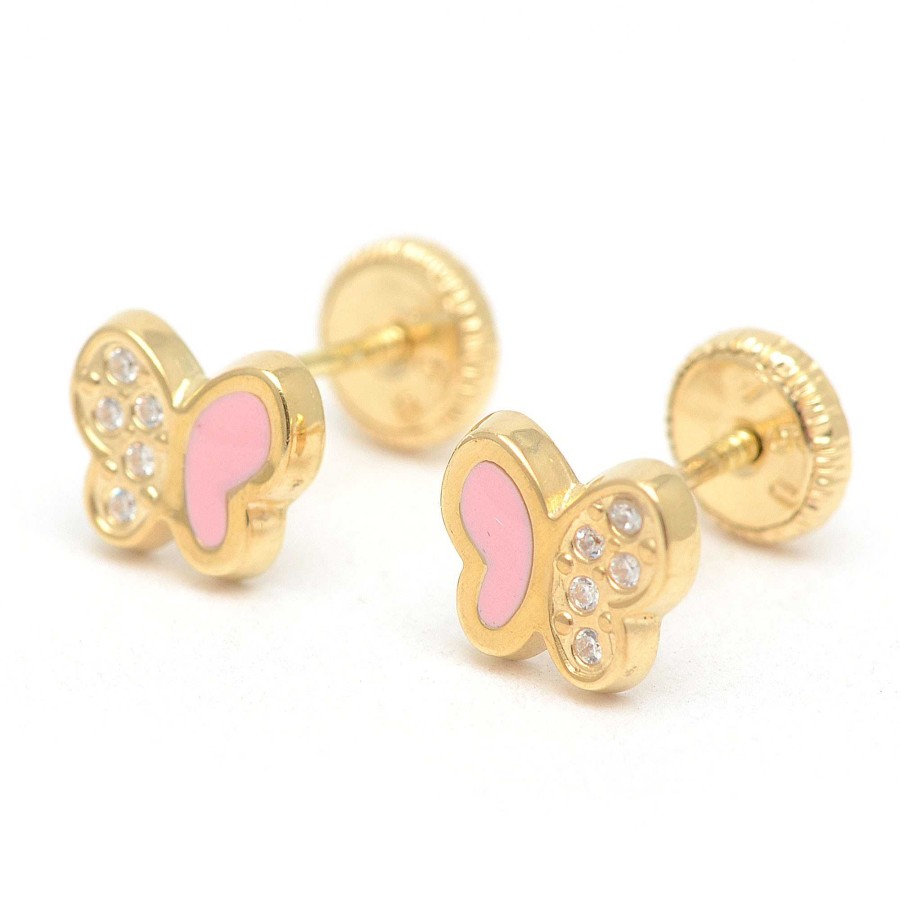 Beb Joyeria Antonio Cumplido | Pendientes Oro Beb Mariposas Rosa Circonitas