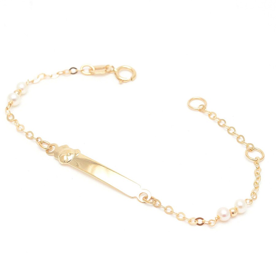 Beb Joyeria Antonio Cumplido | Pulsera Oro Beb Placa Osito Perlas