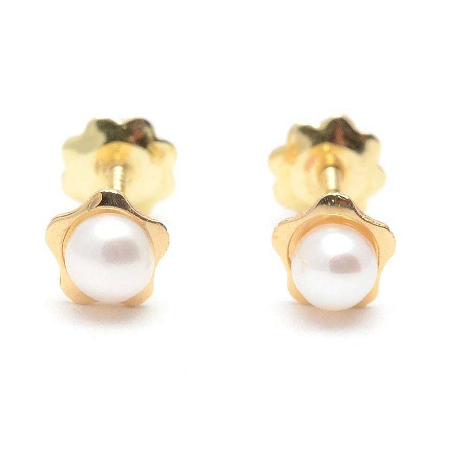 Beb Joyeria Antonio Cumplido | Pendientes Oro Flor Perla Blanca