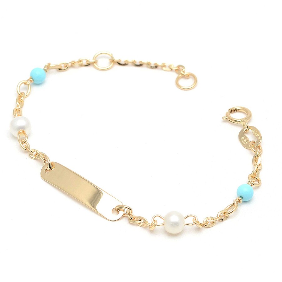 Beb Joyeria Antonio Cumplido | Pulsera Oro Beb Placa Perlas Turquesas