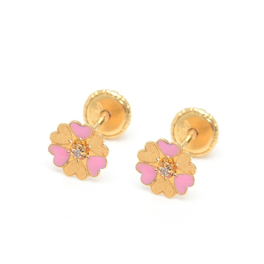 Beb Joyeria Antonio Cumplido | Pendientes Oro Beb Flor Corazones Rosa