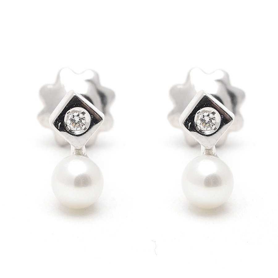 Beb Joyeria Antonio Cumplido | Pendientes Diamante Oro Blanco Rombo Perla