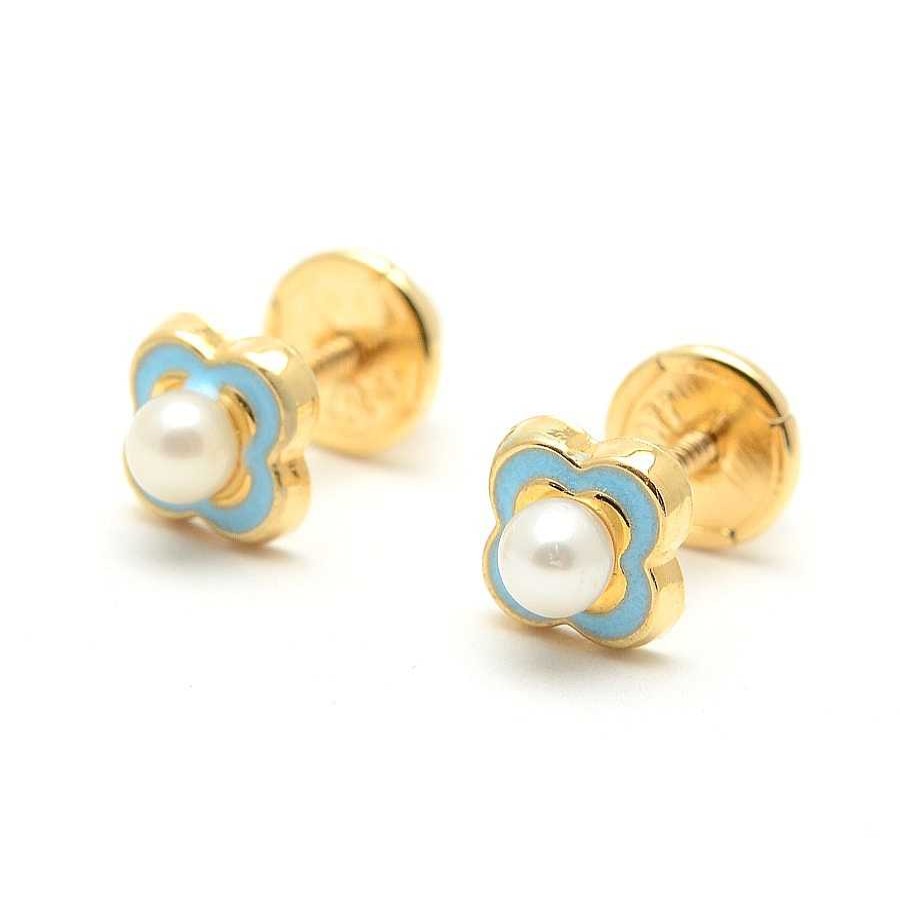 Beb Joyeria Antonio Cumplido | Pendientes Oro Flor Azul Perla