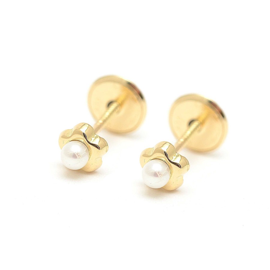 Beb Joyeria Antonio Cumplido | Pendientes Oro Beb Flor Perla Blanca