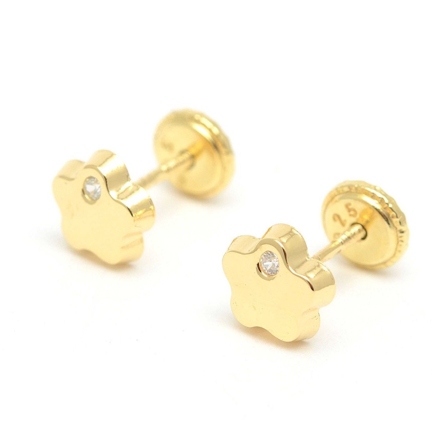 Beb Joyeria Antonio Cumplido | Pendientes Dorados Rosca Flor Circonita