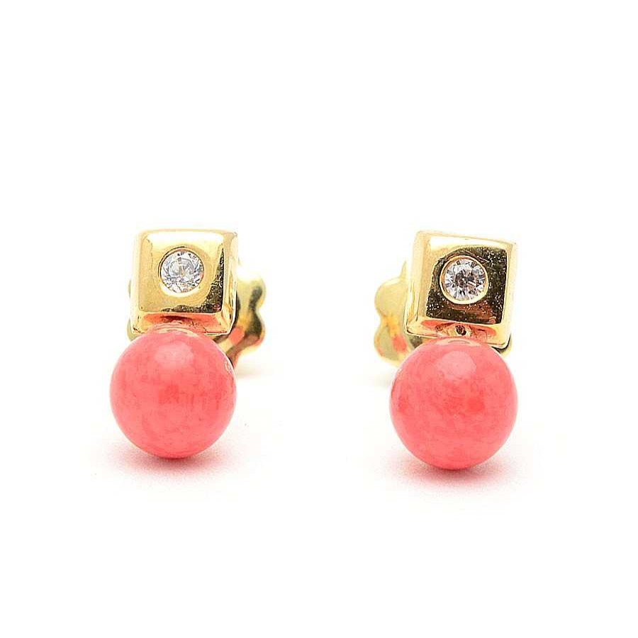 Beb Joyeria Antonio Cumplido | Pendientes Oro Cuadrado Coral