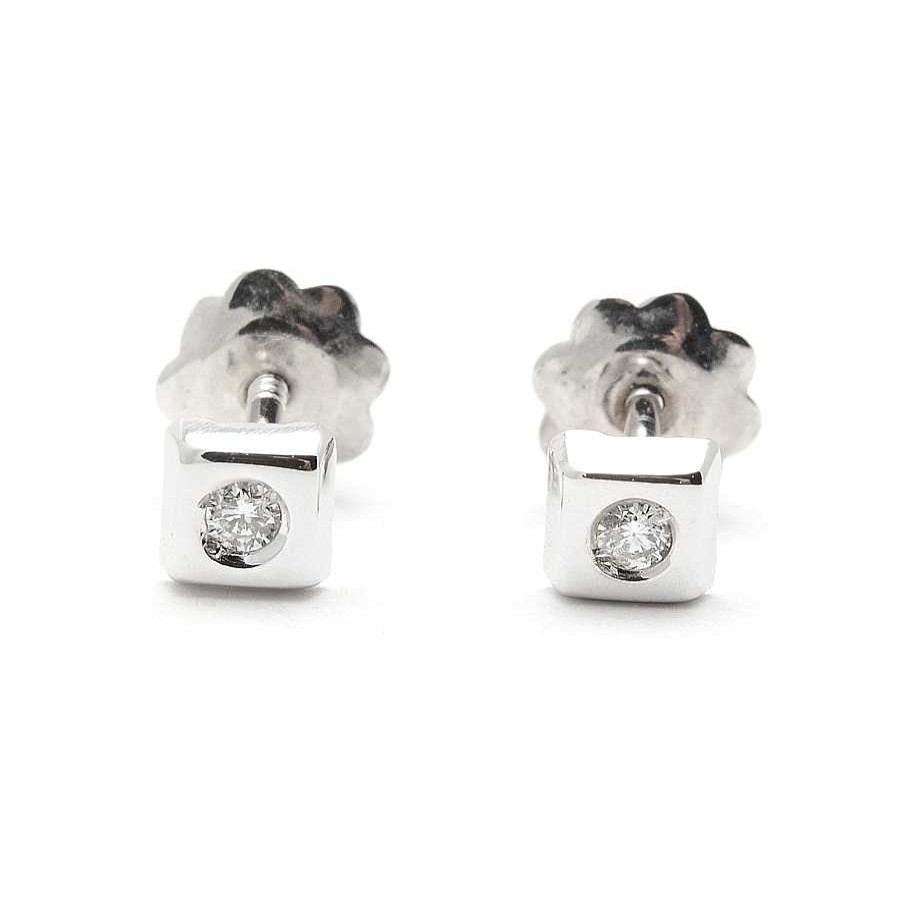 Beb Joyeria Antonio Cumplido | Pendientes Oro Blanco Cuadrado Circonita