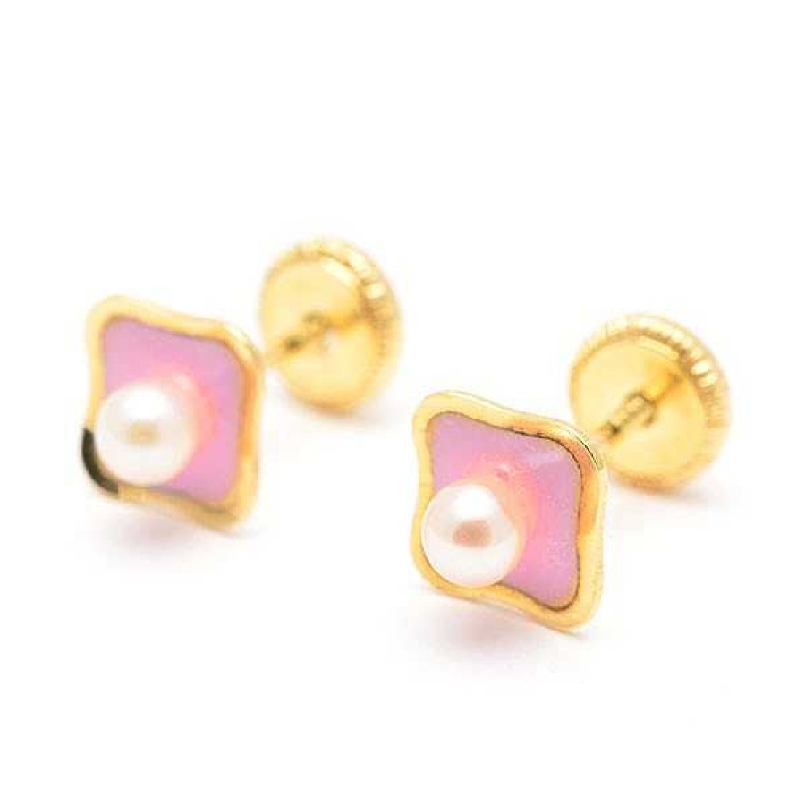 Beb Joyeria Antonio Cumplido | Pendientes Oro Cuadrado Rosa Perla