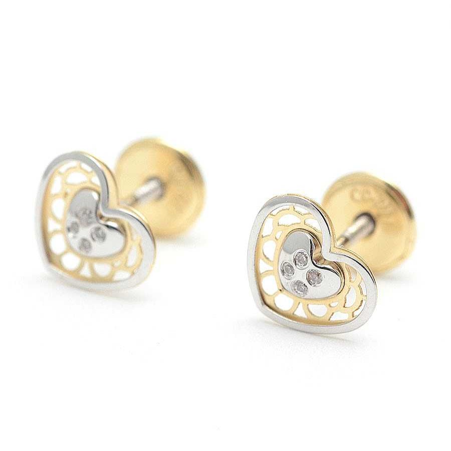 Beb Joyeria Antonio Cumplido | Pendientes Oro Coraz N Bicolor Circonitas