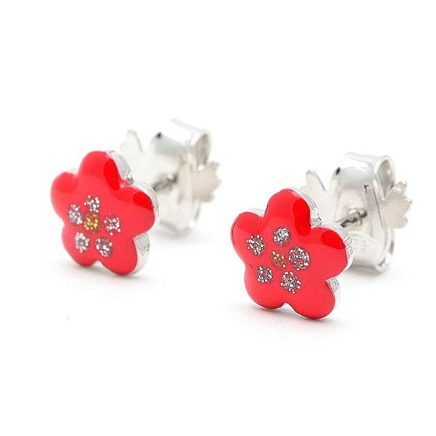 Beb Joyeria Antonio Cumplido | Pendientes Plata Flor Roja