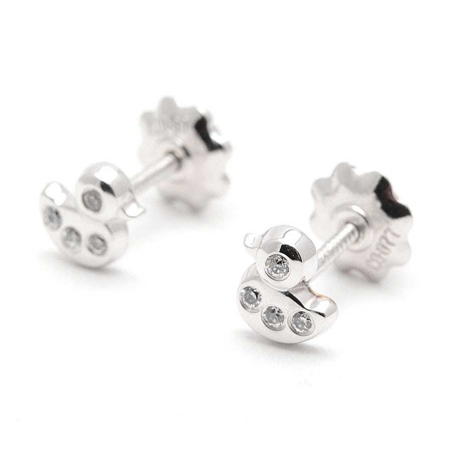 Beb Joyeria Antonio Cumplido | Pendientes Oro Blanco Patitos Circonitas