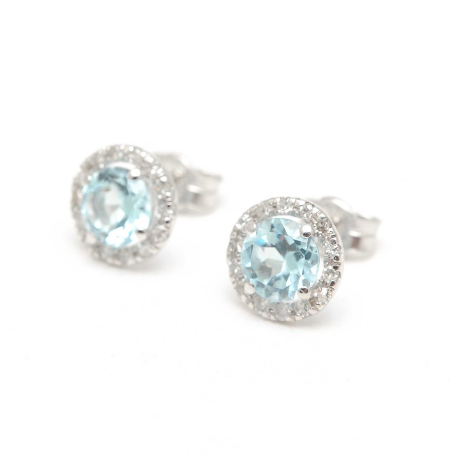 Comuniones Joyeria Antonio Cumplido Pendientes | Pendientes Diamantes Oro Blanco Lecarr Topacio Azul