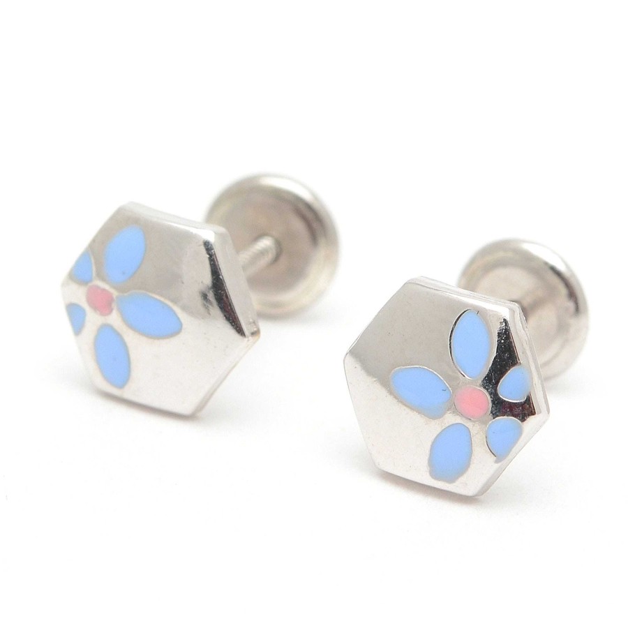 Beb Joyeria Antonio Cumplido | Pendientes Plata Rosca Flor Azul