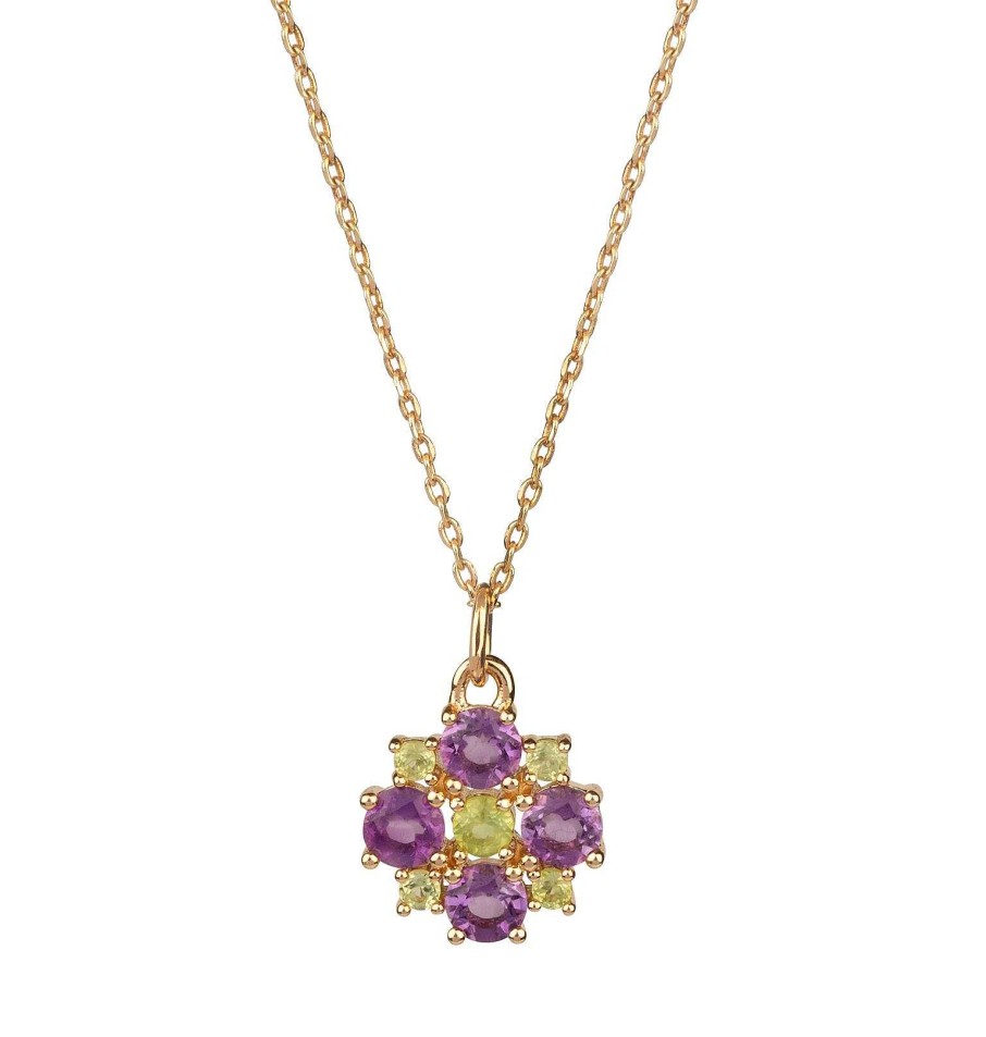 Colgantes Joyeria Antonio Cumplido | Colgante Dorado Flor Lila Y Verde