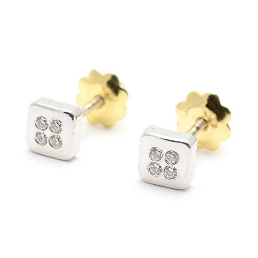 Beb Joyeria Antonio Cumplido | Pendientes Oro Cuadrado Circonitas