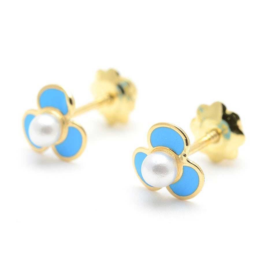 Beb Joyeria Antonio Cumplido | Pendientes Oro Perla Flor Azul