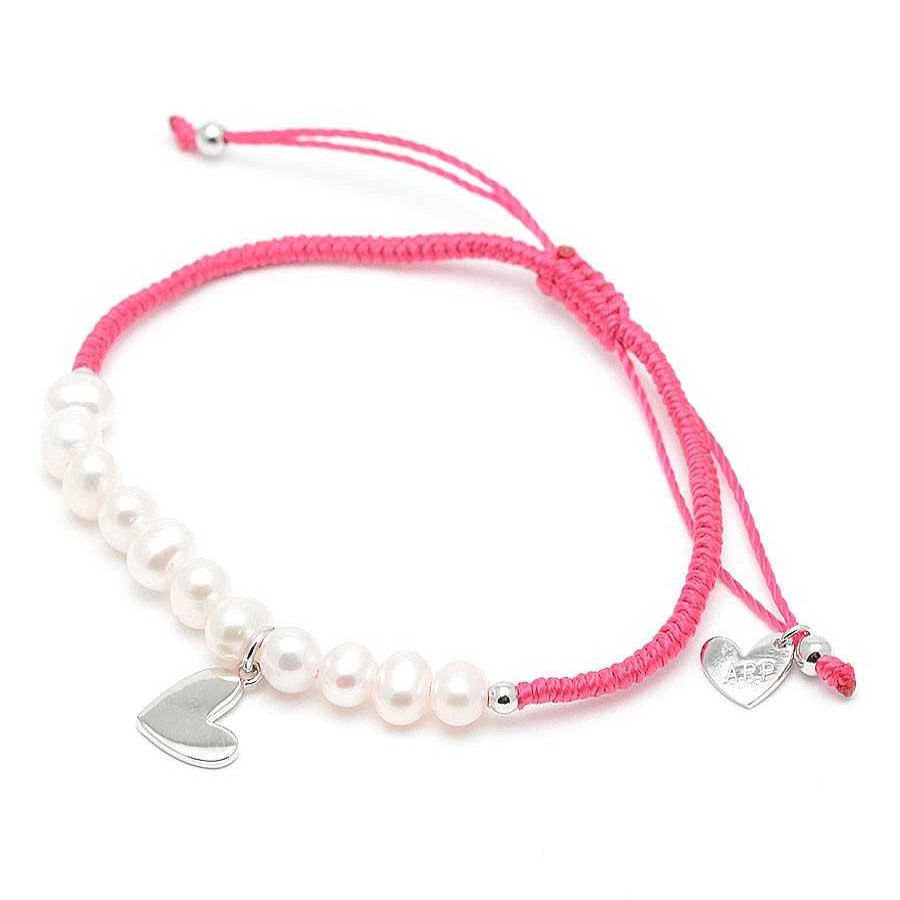 Pulseras Joyeria Antonio Cumplido | Pulsera Plata Agatha Cord N Fucsia Perlas Coraz N