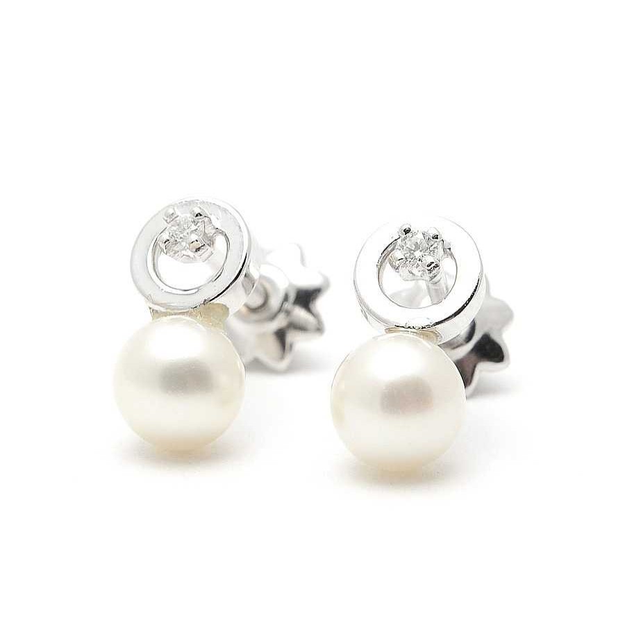 Beb Joyeria Antonio Cumplido | Pendientes Diamante Oro Blanco C Rculo Perla