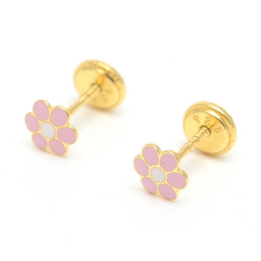 Beb Joyeria Antonio Cumplido | Pendientes Dorados Rosca Flor Rosa