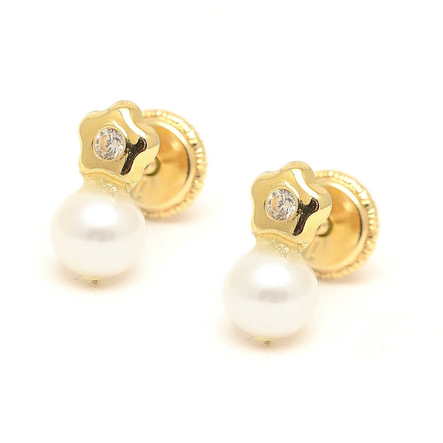 Beb Joyeria Antonio Cumplido | Pendientes Oro Perla Flor Circonita