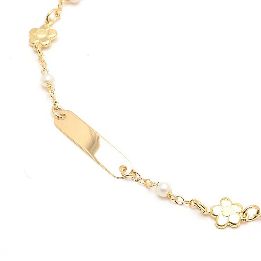 Beb Joyeria Antonio Cumplido | Pulsera Oro Placa Perlas Flores