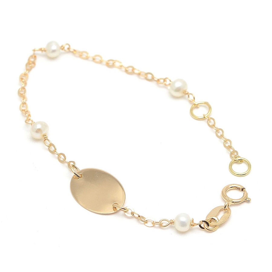 Beb Joyeria Antonio Cumplido | Pulsera Oro Beb Placa Nombre Perlas