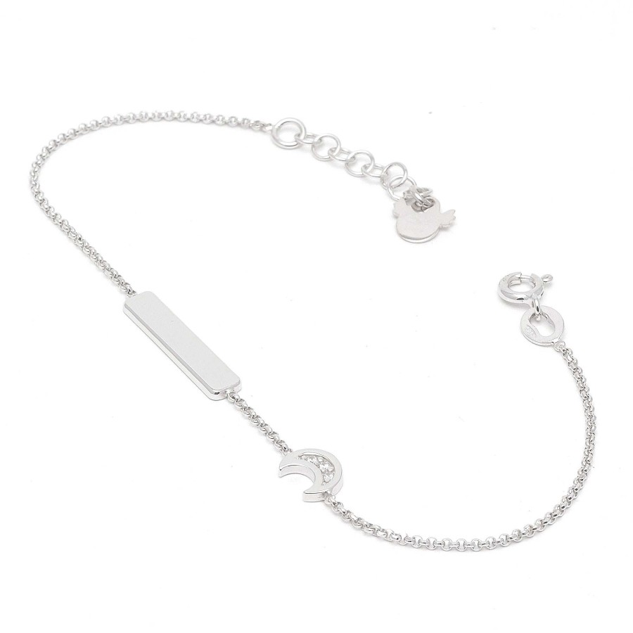 Pulseras Joyeria Antonio Cumplido | Pulsera Plata Placa Nombre Luna Circonitas