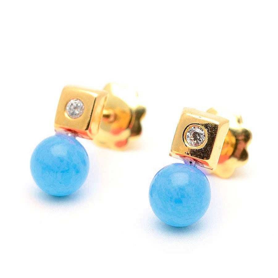 Beb Joyeria Antonio Cumplido | Pendientes Oro Beb Turquesa Cuadrado Circonita